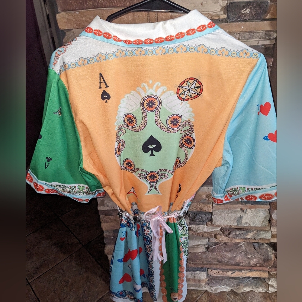 ♠️🌴 Resort Vibes Vibrant Playing Card Women's Shirt Dress. Mood Booster🌼🌺🃏❤️ - Picture 2 of 9